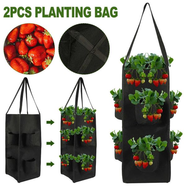 Morango Plantando Crescendo Saco 10 Gallons Multi-boca Recipiente sacos crescer plantador bolsa Raiz Bonsai planta pote jardim suprimentos 210615