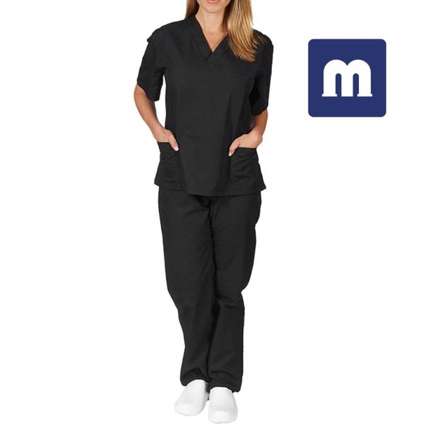 

medigo-020 style women scrubs +pant men hospital uniform surgery scrubs shirt short sleeve nursing uniform pet grey's anatomy doctor wo, White