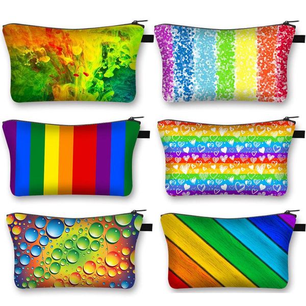 

color rainbow print cosmetic bag women fashion teenager lipstick female toiletries organizer makeup bags gift & cases