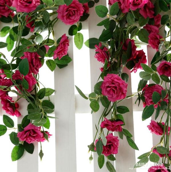 

wholesale 100% hi-q silk flowers artificial rose vines fake flower strip wedding decorative home decoration 6pcs & wreaths