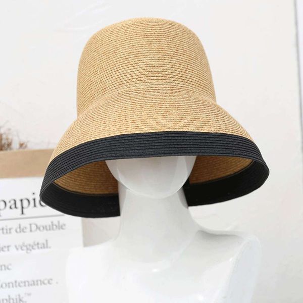 

2021 new sunscreen fisherman's hat summer women's fashion seaside hat sunshade beach sun protection straw hat, Blue;gray