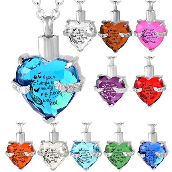 

pendant necklaces cremation jewelry for ashes urn necklace heart birthstone memorial with beautiful presentation gift bag, Silver