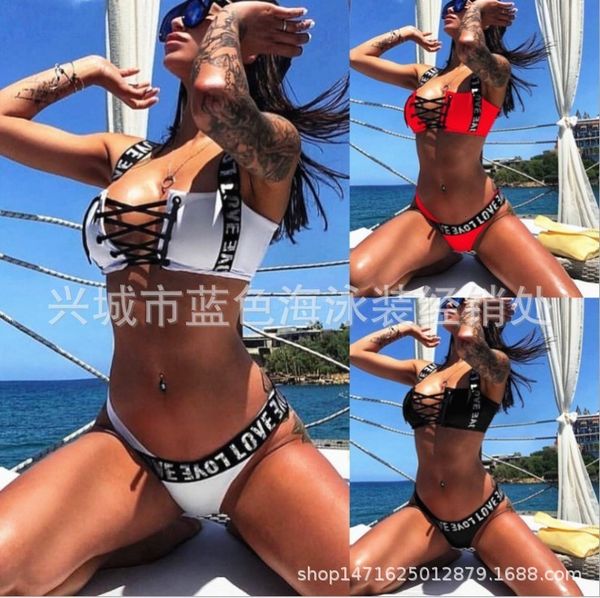 

2021 special shoulder strap love bikini 2021 swimsuit, Red;black