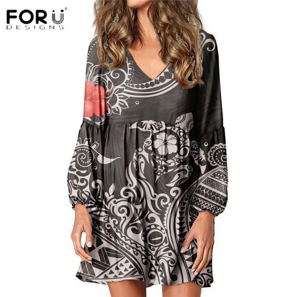 

style long sleeves tunic dress for women hawaii polynesian sea turtle printing comfort spring vestidos de mujer casual dresses, Black;gray
