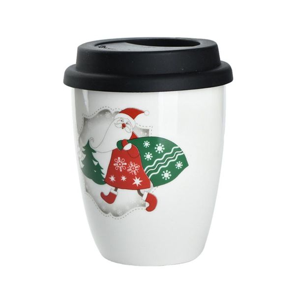 

ceramics mug christmas coffee without handle thicken fashion tea cup with silicone lid (santa claus) mugs
