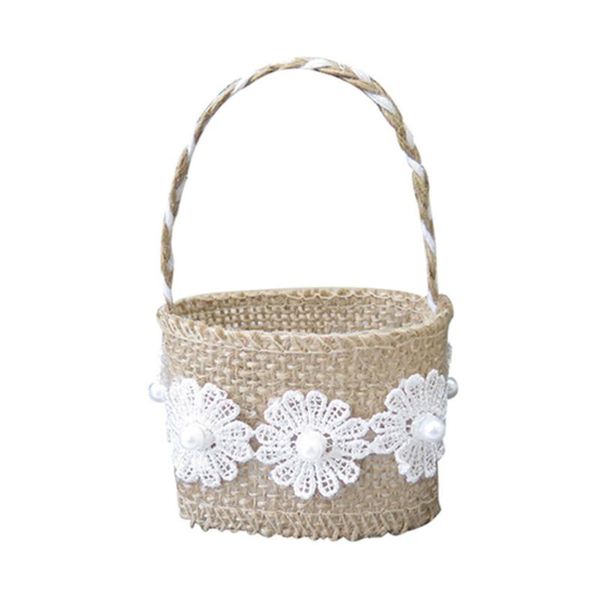 

4pcs linen flower basket romantic storage holder wedding party for candy gift wrap