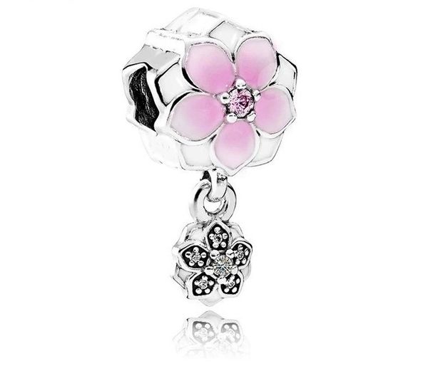 

fits pandora bracelets 20pcs natural pink magnolia dangle silver charms bead charm beads pendant for wholesale diy european sterling necklac, Black