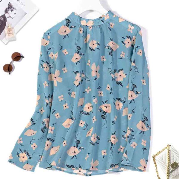 

coat women's 100% pure silk stand collar shirt blouse long sleeve office work blue printed jn527, Tan;black