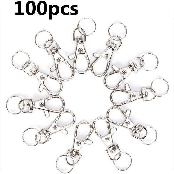 

100pcs/lot swivel lobster clasp clips key hook keychain split key ring findings clasps for keychains making h0915, Silver