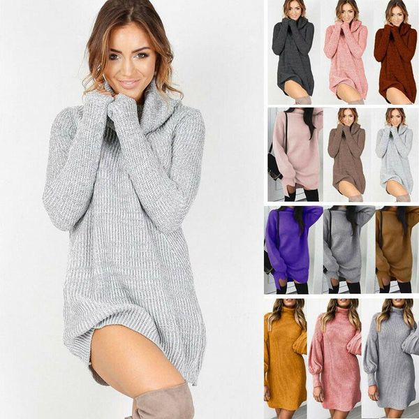 

women winter jumper sweater dress turtleneck long sleeve pullover mini casual dresses, Black;gray