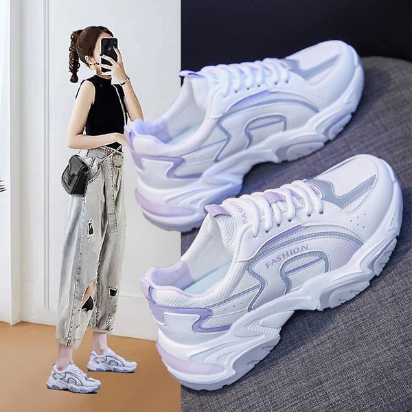 

dress shoes sneakers 2021 women female fashion lace-up basket femme dad platform breathable mesh for zqwb, Black