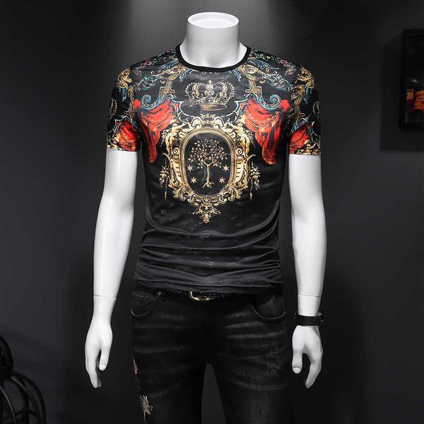 

luxury retro print t shirt men short sleeve streetwear casual t-shirt summer o-neck tees men clothes soft comfort 210527, White;black