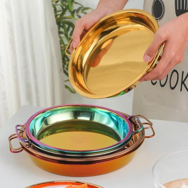 

dishes & plates stainless steel cold noodle plate steaming dish portable steamed rice tray handle for kitchen
