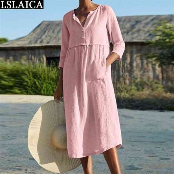 

dresses solid color round neck loose for women button casual long femme party vintage maxi dress vestidos de verano 210515, Black;gray