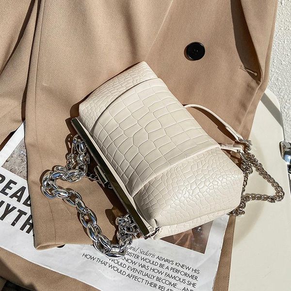 

evening bags clip design small stone pattern pu leather crossbody shoulder for women 2021 summer thick chain handbags female totes