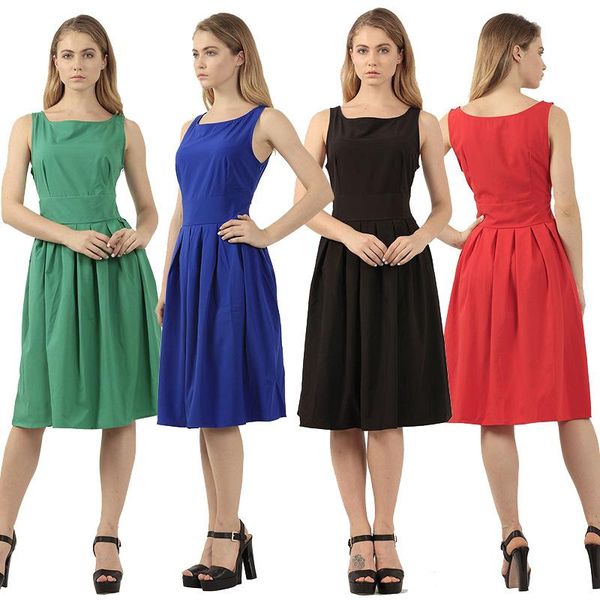 

solid dress women summer sleeveless vintage big swing ball gown lady retro elegant midi party night woman dresses robe femme casual, Black;gray