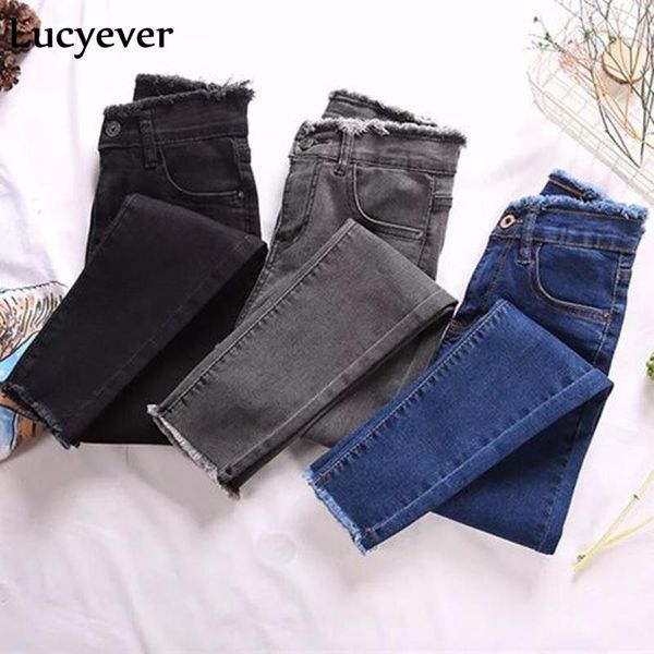 

lucyever autumn women pencil jeans high waist skinny mom fashion tassel korean pocket street style cotton denim pants 2021 women's, Blue