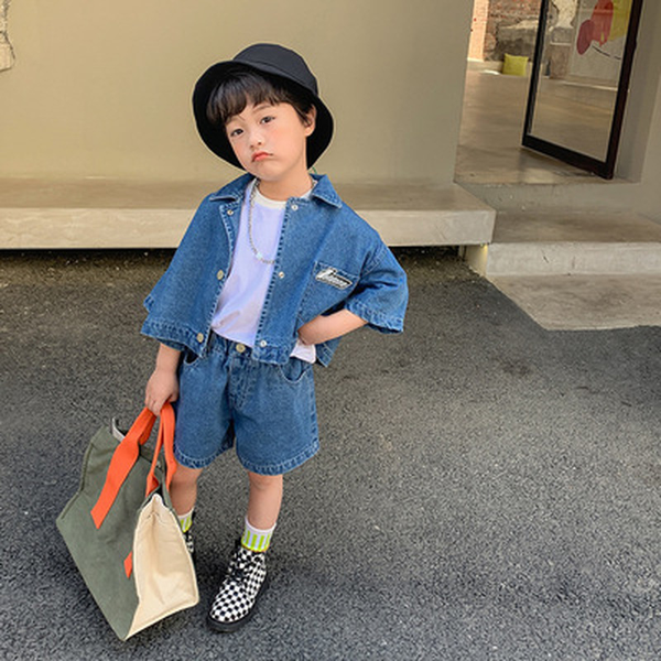 

toddler boys and girls boutique set 2022 summer new style big children childrens fashion trend popular two-piece suit, White