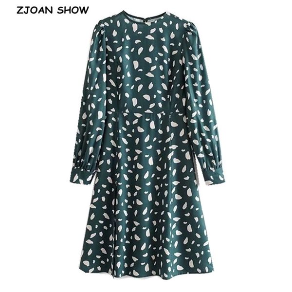 

elegant french style women leopard dot print back slit shirt dress green office ladies retro long sleeve short autumn dresses 210429, Black;gray