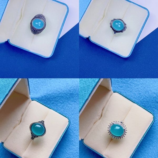 

xinjiang natural ice blue through tianhe stone ring women's simple hand crystal ring gift, Silver