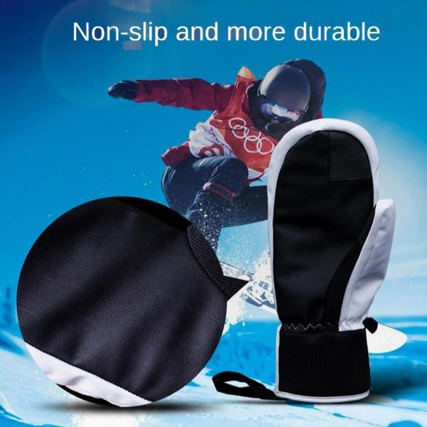 Luvas de esqui homens mulheres inverno esqui snowboard tela à prova d'água térmica grossa luvas para snowmobile preto branco cinza