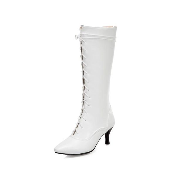 

boots big size pointed lace up women woman winter shoes botas, Black