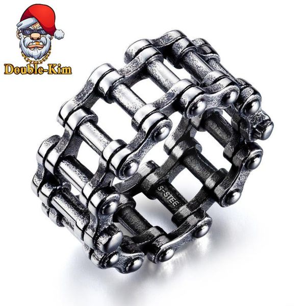 

classic bicycle chain ring titanium stainless steel material rings hip-hop rap street culture fashion trendy man jewelry cluster, Golden;silver