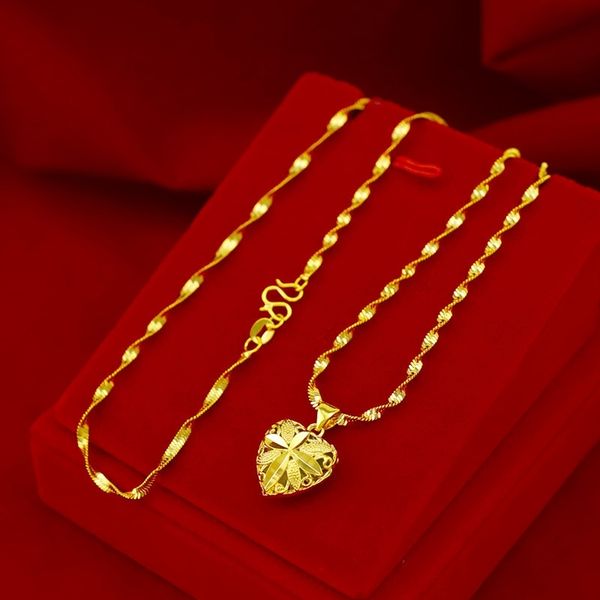 

fashion real 18k gold necklace pendant for women wedding engagement jewelry love heart chain necklace choker birthday gifts girl 201203, Silver