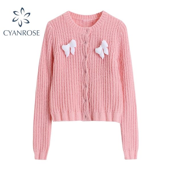 

bownot pin rib sweater and cardigan knitwear pink&black long sleeve vintage single breasted elegant baggy relax ins knitted 210430, White