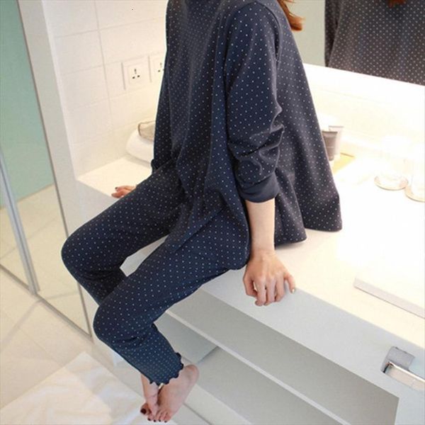 

autumn pajamas sets cotton homewear women sleepwear loose wave point long sleeved nightwear, Black;red