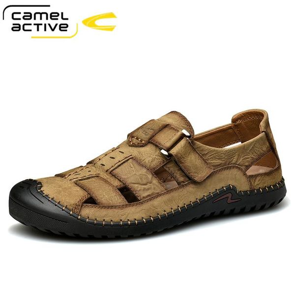 

sandals camel active summer men's casual outdoor beach shoes genuine leather men man chaussure homme male flats, Black