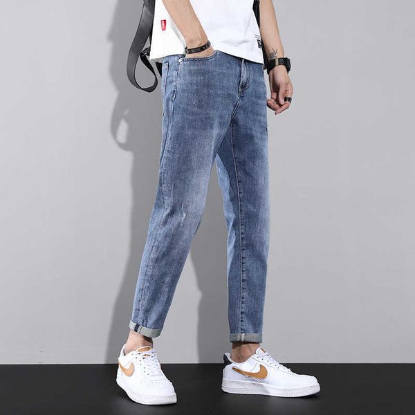 

sports 2021 jeans men's casual fashion stretch slim leggings student pants, Blue