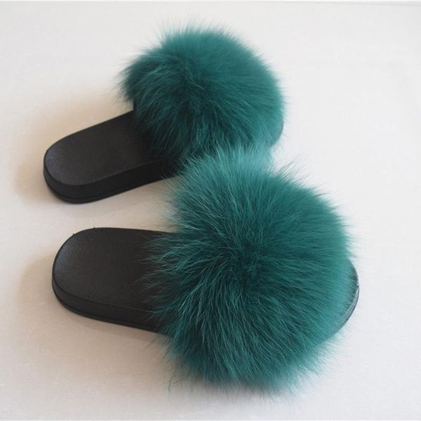 

slippers real hair women fur home fluffy sliders winter plush furry summer flats sweet ladies shoes large size 45 pantufas, Black