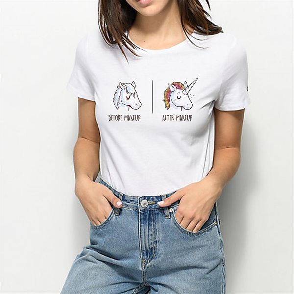 

funny print before after women t shirts vintage vogue ropa mujer trendy harajuku beautiful unicorn, White
