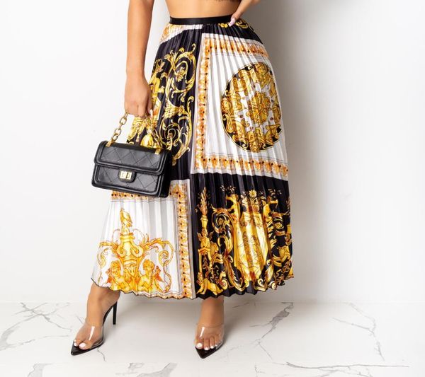 

skirts ladies printed high waist skirt self-knotted bow tie embellished with a sharp length elegant retro a-line, Black