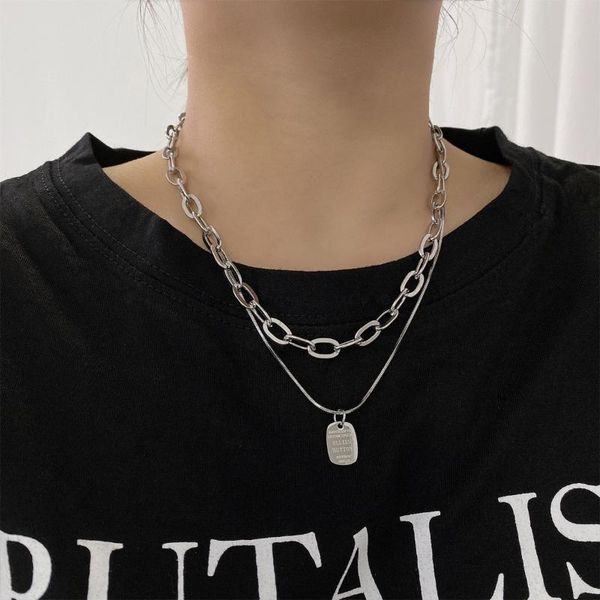 

chains letter card set chain double titanium steel necklace for female hip hop, Silver