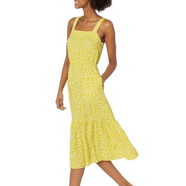 

casual dresses summer women dress fashion square neck print sundress waist tight tiered sling office midi streetwear robe femme, Black;gray