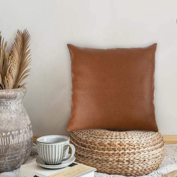 

cushion/decorative pillow 45*45cm cushion cover throw pillowcase sofa home decor solid color colid brown faux leather waterproof decoration