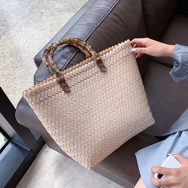 

waist bags casual rattan women handbags bamboo handle wicker woven hand bag summer beach big straw lady large totes female travel sac