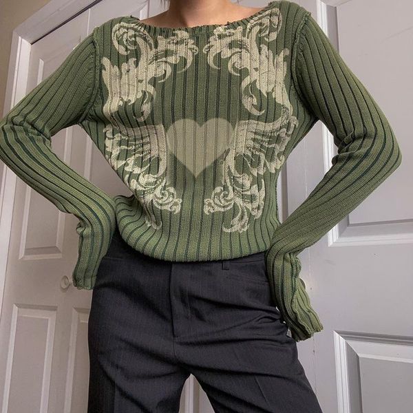 

women's sweaters printing pullover round neck sweater autumn and winter green long-sleeved european american retro love color, White;black