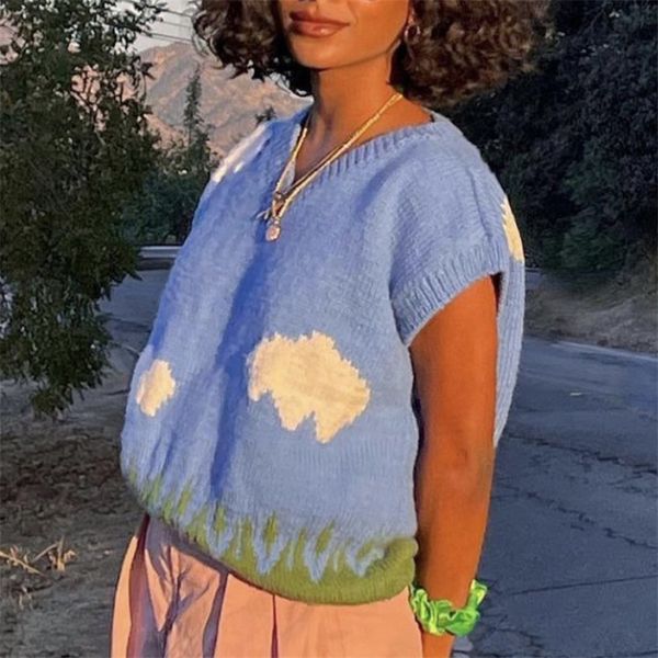 

chic v neck vest sweater women knitted sleeveless pullovers fashion casual waistcoat female spring 210430, Black;white