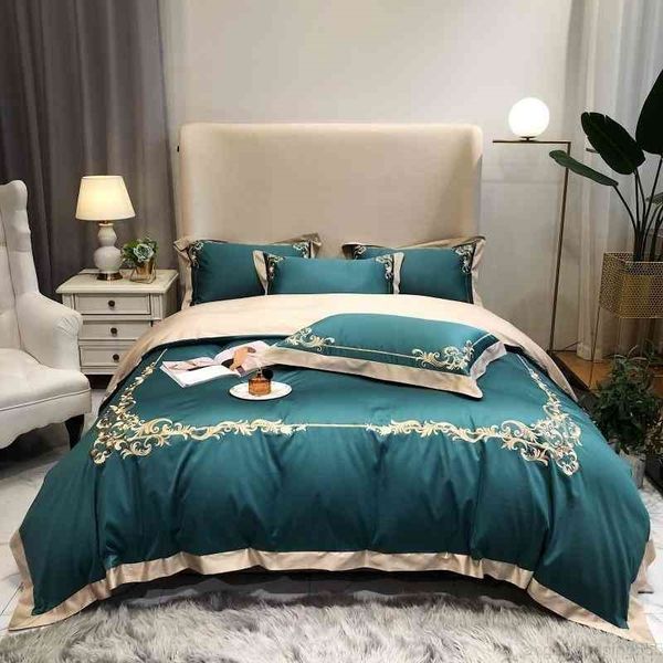 

turquoise green duvet embroidered luxury bedding set comforter cover bed sheet pillow shams  king size 4pcs
