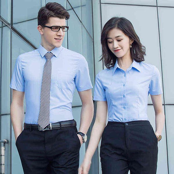 

luxury men's suits blazers plain short sleeve men's and women's profsional wear the same bank teacher's work shirt, White;black