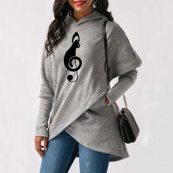 

women's hoodies & sweatshirts cat music note love print women kawaii femmes spring autumn student animal lover gift artist cotton sweat, Black