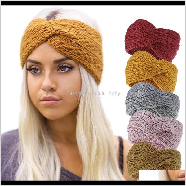 Stirnbänder Schmuck Drop Lieferung 2021 9 Farbe Winter wärmer Ohr gestricktem Stirnband Turban für Frauen Frauen häkeln Bug breite Strecke festes Haarband