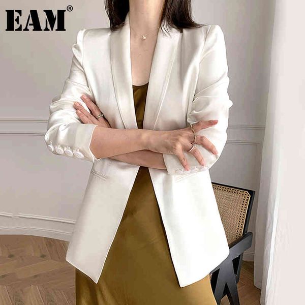 

[eam] women white brief temperament blazer notched long sleeve loose fit jacket fashion spring autumn 1dd7019 21512, White;black