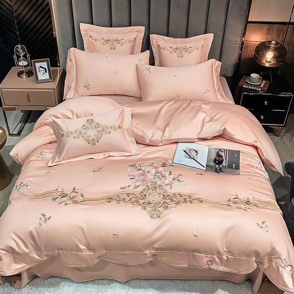 

bedding sets premium wedding gifts egyptian cotton embroidery silky soft set  king size 4pcs duvet cover bed sheet pillowcase#/l