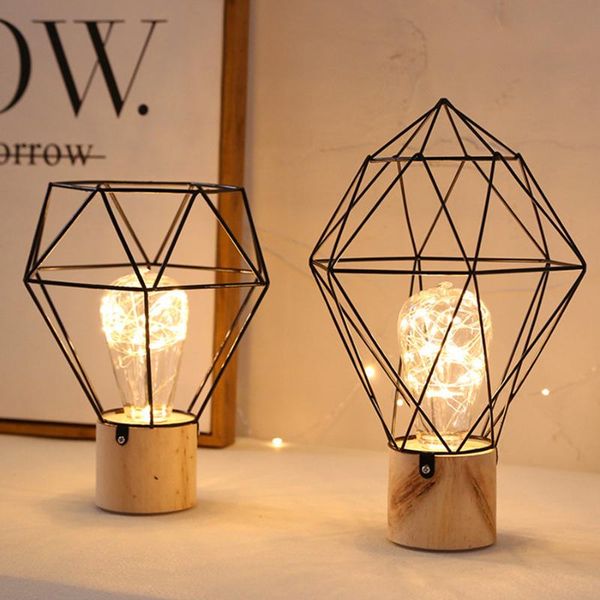 

table lamps copper wire led bedside desk nordic wooden iron night light wedding party christmas gift nightstand