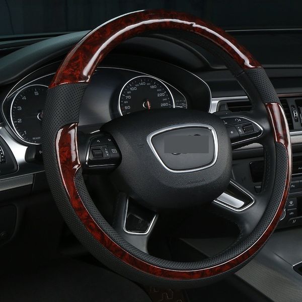 

universal breathable carbon fibre+leather car steering wheel cover wood grain steering wheel cover black microfiber leather 38cm