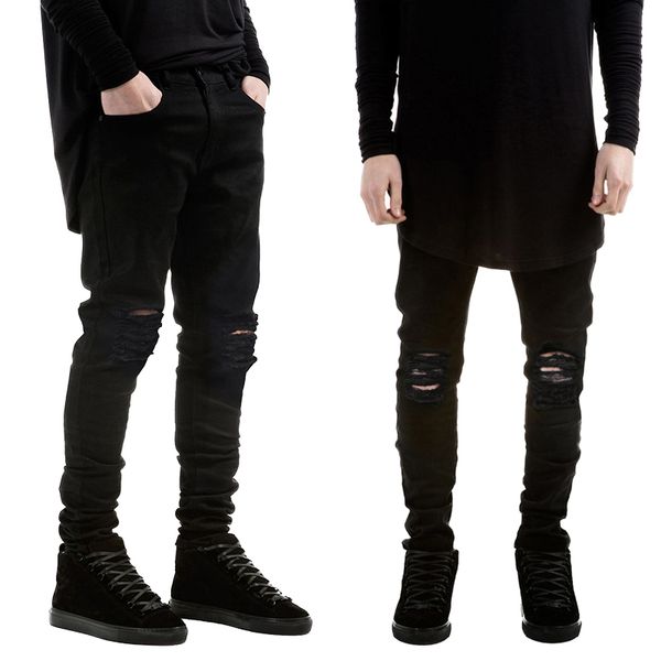 

men's style men ripped casual fashion patchwork hollow out beggar jeans cowboys pants hip hop streetwear, Blue